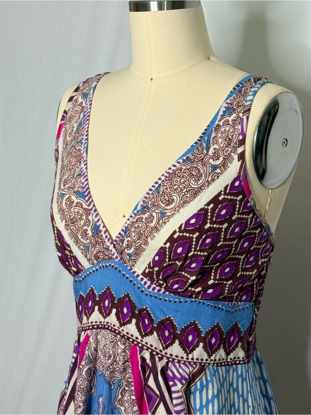 Angie Boho Paisley Cotton Maxi Dress Adjustable Straps